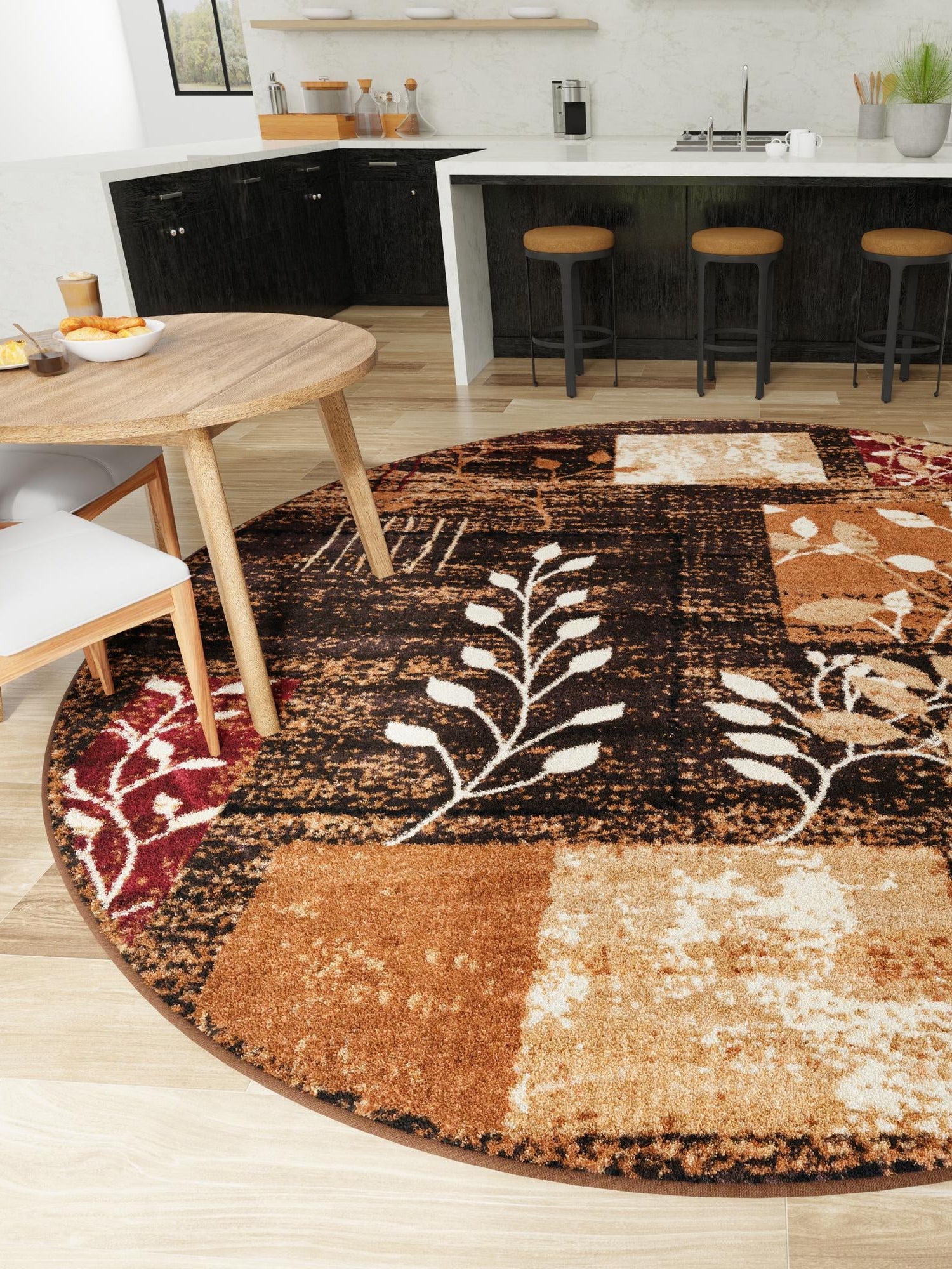 Brown 5' 3 x 5' 3 Cafe Round Area Rug 100% Polypropylene With Cotton Backing Modern Abstract Design Carpet for Home Living Room Dining Office Decor for Sale at Rug Engine