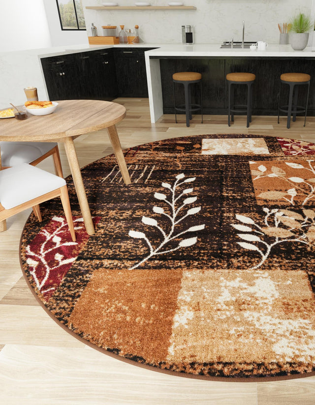 Brown 7' 10 x 7' 10 Cafe Round Area Rug 100% Polypropylene With Cotton Backing Modern Abstract Design Carpet for Home Living Room Dining Office Decor for Sale at Rug Engine