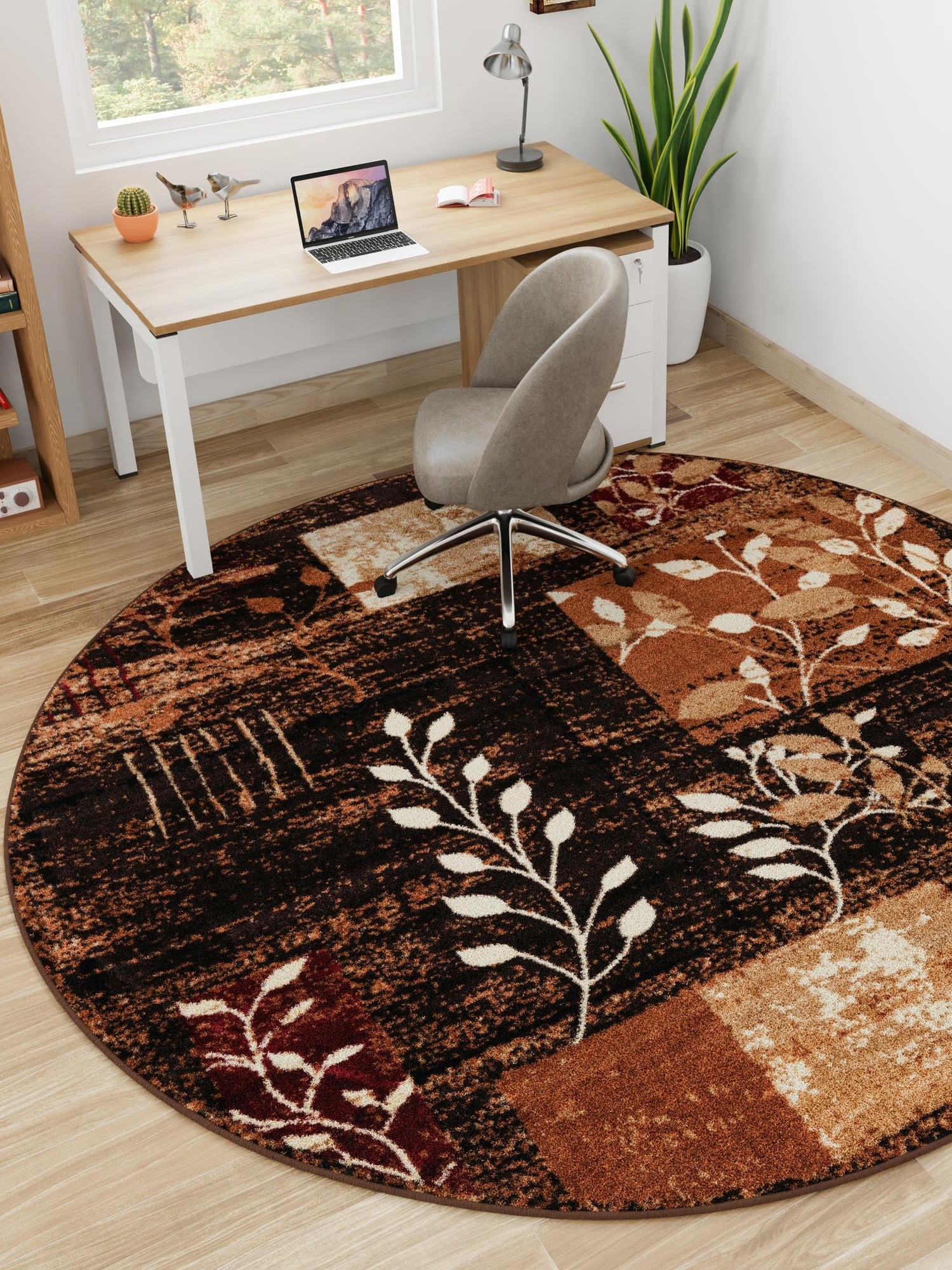 Brown 5' 3 x 5' 3 Cafe Round Area Rug 100% Polypropylene With Cotton Backing Modern Abstract Design Carpet for Home Living Room Dining Office Decor for Sale at Rug Engine
