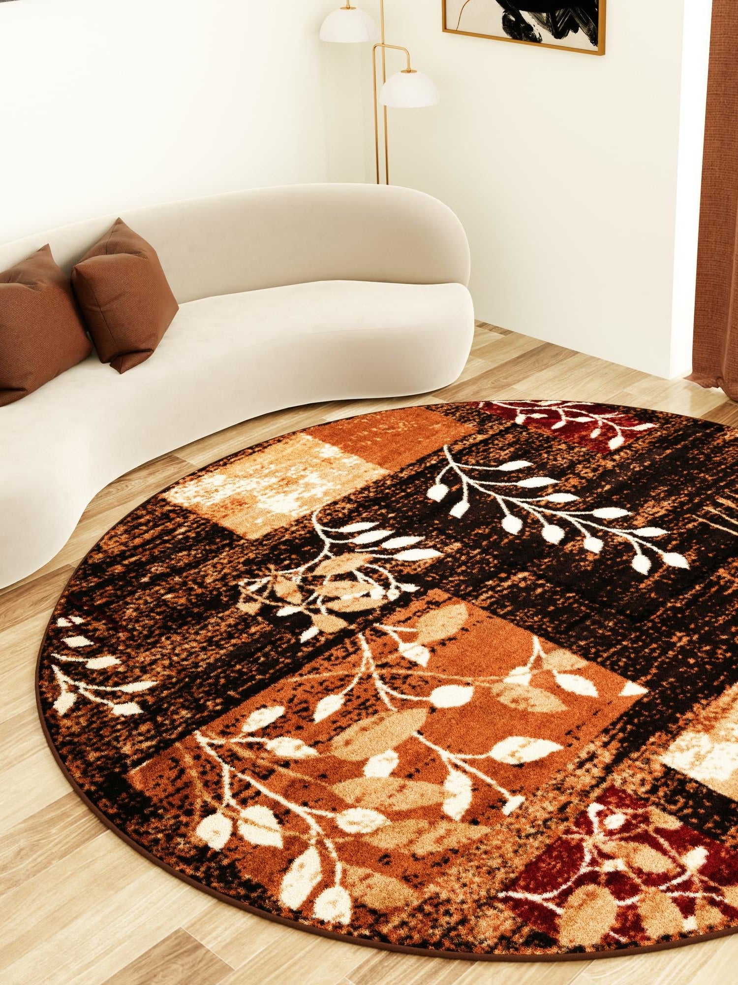Brown 7' 1 x 7' 1 Cafe Round Area Rug 100% Polypropylene With Cotton Backing Modern Abstract Design Carpet for Home Living Room Dining Office Decor for Sale at Rug Engine