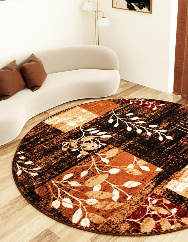 Brown 7' 1 x 7' 1 Cafe Round Area Rug 100% Polypropylene With Cotton Backing Modern Abstract Design Carpet for Home Living Room Dining Office Decor for Sale at Rug Engine