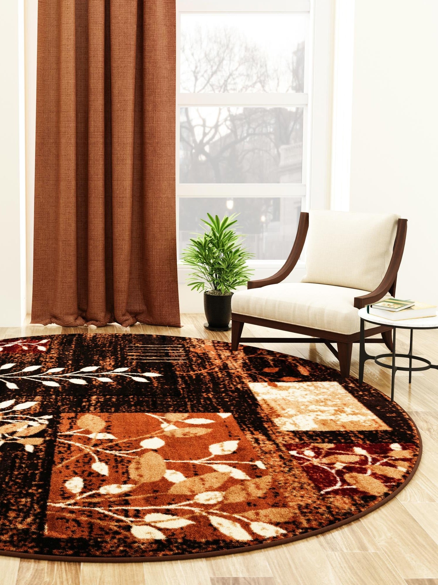 Brown 7' 10 x 7' 10 Cafe Round Area Rug 100% Polypropylene With Cotton Backing Modern Abstract Design Carpet for Home Living Room Dining Office Decor for Sale at Rug Engine