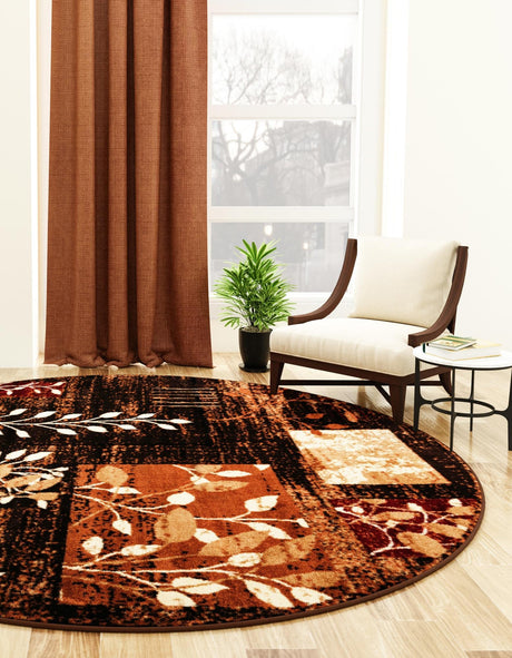 Brown 5' 3 x 5' 3 Cafe Round Area Rug 100% Polypropylene With Cotton Backing Modern Abstract Design Carpet for Home Living Room Dining Office Decor for Sale at Rug Engine