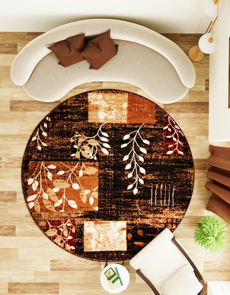 Brown 7' 1 x 7' 1 Cafe Round Area Rug 100% Polypropylene With Cotton Backing Modern Abstract Design Carpet for Home Living Room Dining Office Decor for Sale at Rug Engine