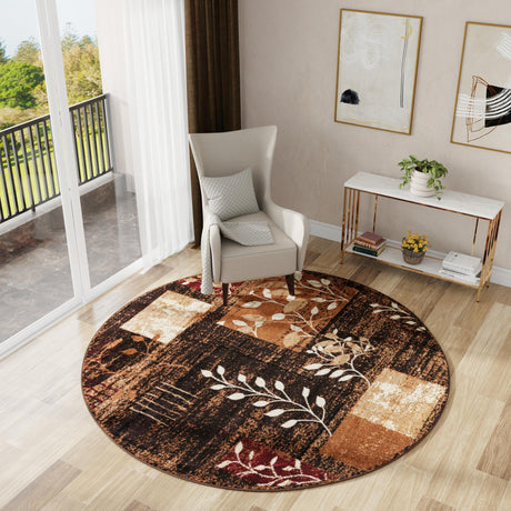 Brown 3' 1 x 3' 1 Cafe Round Area Rug 100% Polypropylene With Cotton Backing Modern Abstract Design Carpet for Home Living Room Dining Office Decor for Sale at Rug Engine