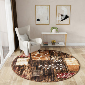 Brown 3' 1 x 3' 1 Cafe Round Area Rug 100% Polypropylene With Cotton Backing Modern Abstract Design Carpet for Home Living Room Dining Office Decor for Sale at Rug Engine