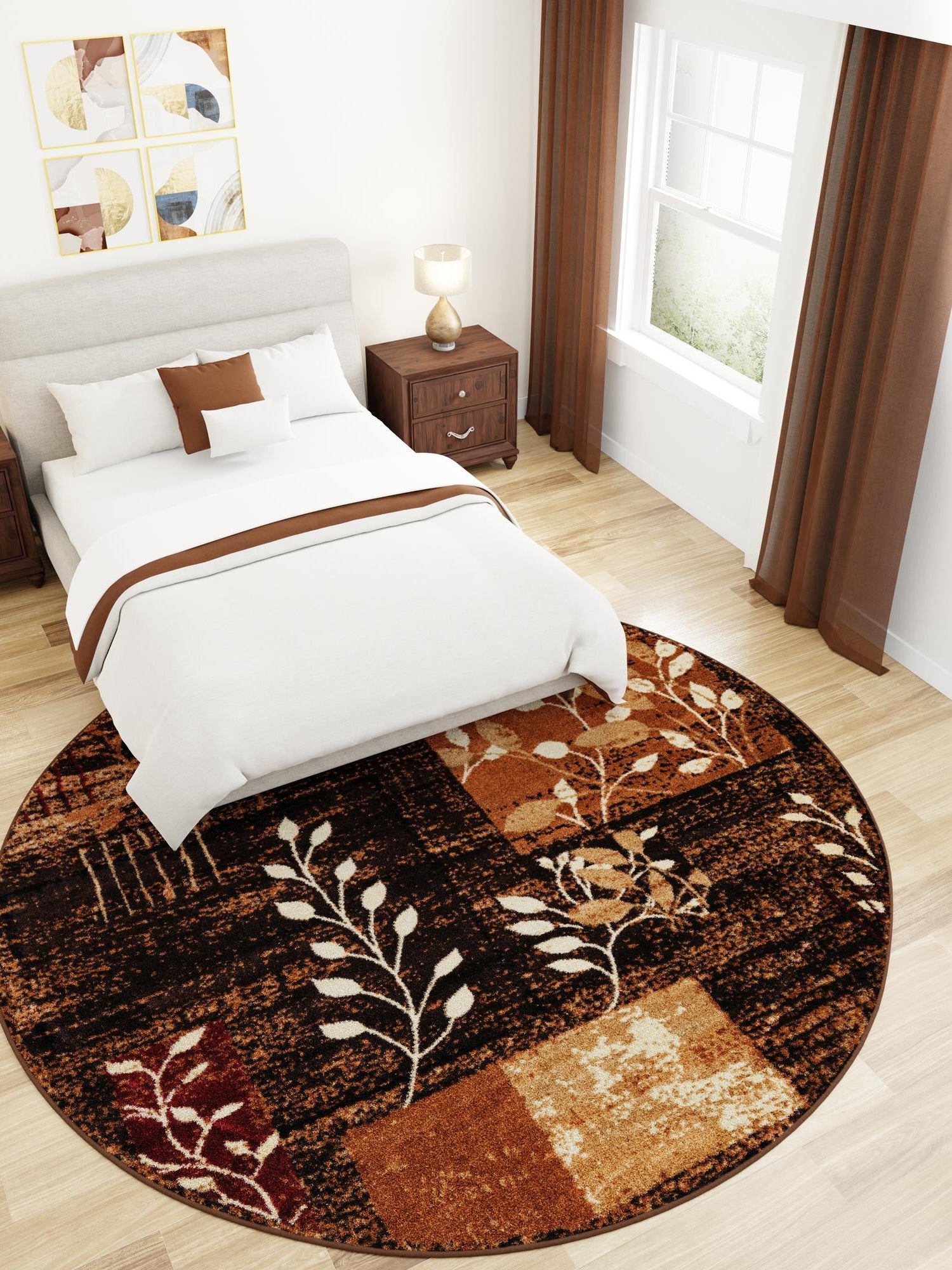 Brown 7' 1 x 7' 1 Cafe Round Area Rug 100% Polypropylene With Cotton Backing Modern Abstract Design Carpet for Home Living Room Dining Office Decor for Sale at Rug Engine