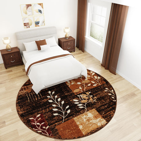 Brown 7' 1 x 7' 1 Cafe Round Area Rug 100% Polypropylene With Cotton Backing Modern Abstract Design Carpet for Home Living Room Dining Office Decor for Sale at Rug Engine