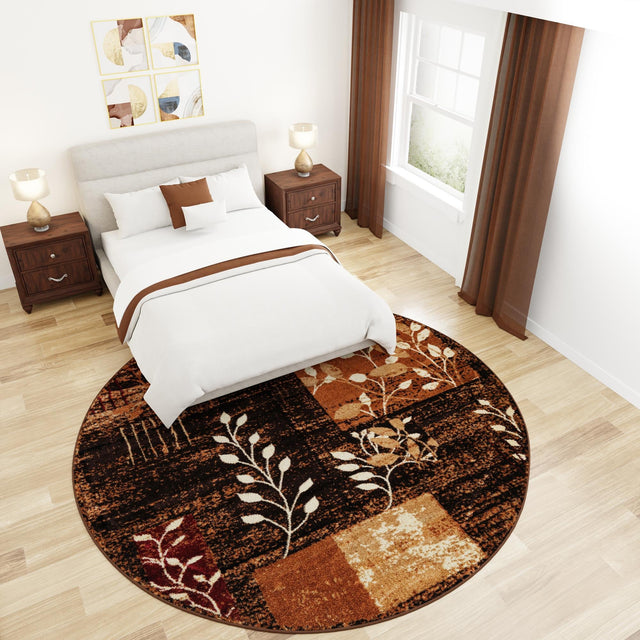 Brown 7' 1 x 7' 1 Cafe Round Area Rug 100% Polypropylene With Cotton Backing Modern Abstract Design Carpet for Home Living Room Dining Office Decor for Sale at Rug Engine