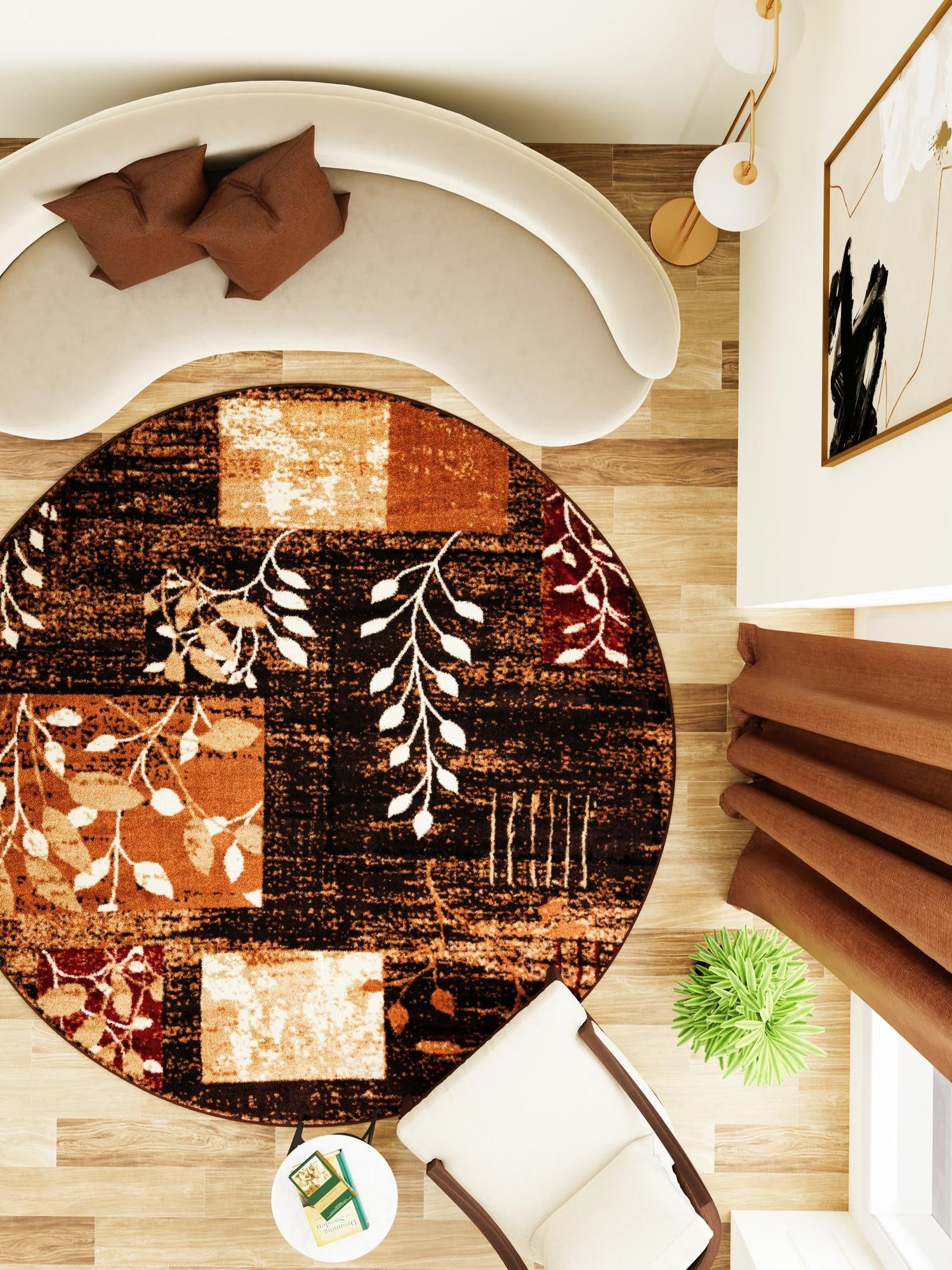 Brown 7' 1 x 7' 1 Cafe Round Area Rug 100% Polypropylene With Cotton Backing Modern Abstract Design Carpet for Home Living Room Dining Office Decor for Sale at Rug Engine