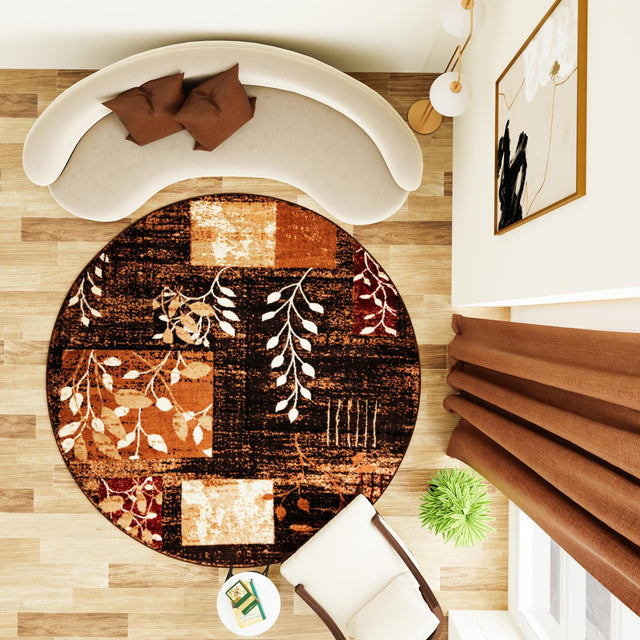 Brown 7' 1 x 7' 1 Cafe Round Area Rug 100% Polypropylene With Cotton Backing Modern Abstract Design Carpet for Home Living Room Dining Office Decor for Sale at Rug Engine