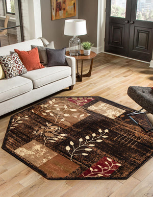Brown 7' 1 x 7' 1 Cafe Octagon Area Rug 100% Polypropylene With Cotton Backing Modern Abstract Design Carpet for Home Living Room Dining Office Decor for Sale at Rug Engine
