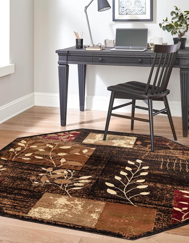 Brown 7' 1 x 7' 1 Cafe Octagon Area Rug 100% Polypropylene With Cotton Backing Modern Abstract Design Carpet for Home Living Room Dining Office Decor for Sale at Rug Engine