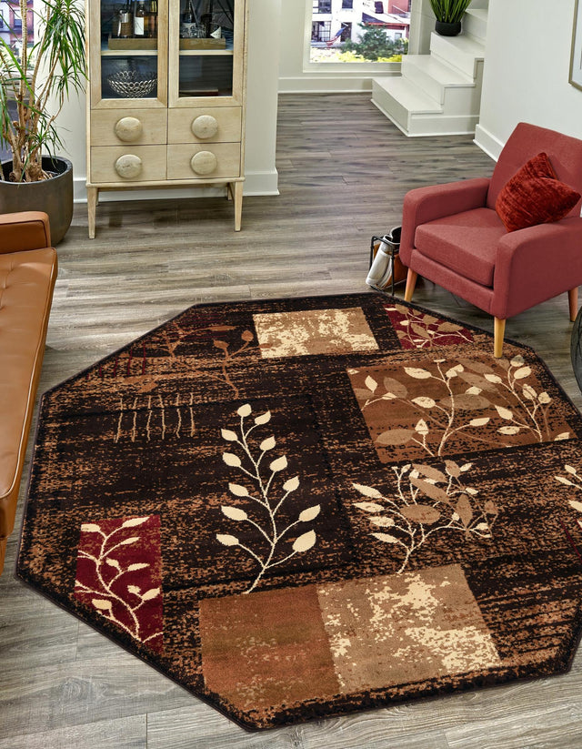 Brown 7' 1 x 7' 1 Cafe Octagon Area Rug 100% Polypropylene With Cotton Backing Modern Abstract Design Carpet for Home Living Room Dining Office Decor for Sale at Rug Engine