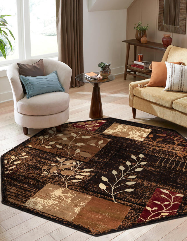Brown 7' 1 x 7' 1 Cafe Octagon Area Rug 100% Polypropylene With Cotton Backing Modern Abstract Design Carpet for Home Living Room Dining Office Decor for Sale at Rug Engine