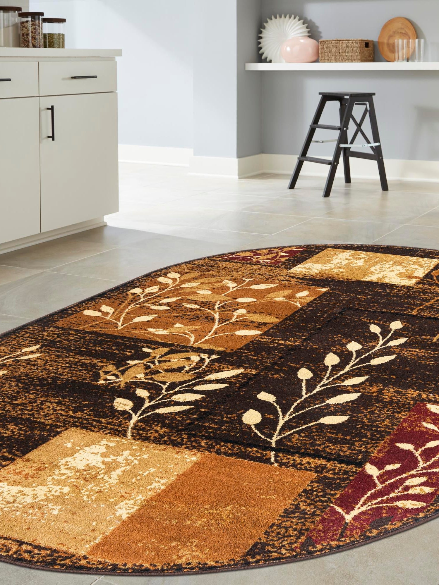 Brown 5' 3 x 8' Cafe Oval Area Rug 100% Polypropylene With Cotton Backing Modern Abstract Design Carpet for Home Living Room Dining Office Decor for Sale at Rug Engine