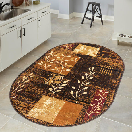 Brown 5' 3 x 8' Cafe Oval Area Rug 100% Polypropylene With Cotton Backing Modern Abstract Design Carpet for Home Living Room Dining Office Decor for Sale at Rug Engine