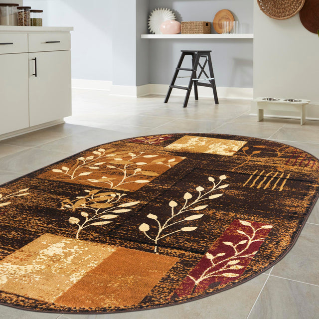 Brown 7' 10 x 10' Cafe Oval Area Rug 100% Polypropylene With Cotton Backing Modern Abstract Design Carpet for Home Living Room Dining Office Decor for Sale at Rug Engine