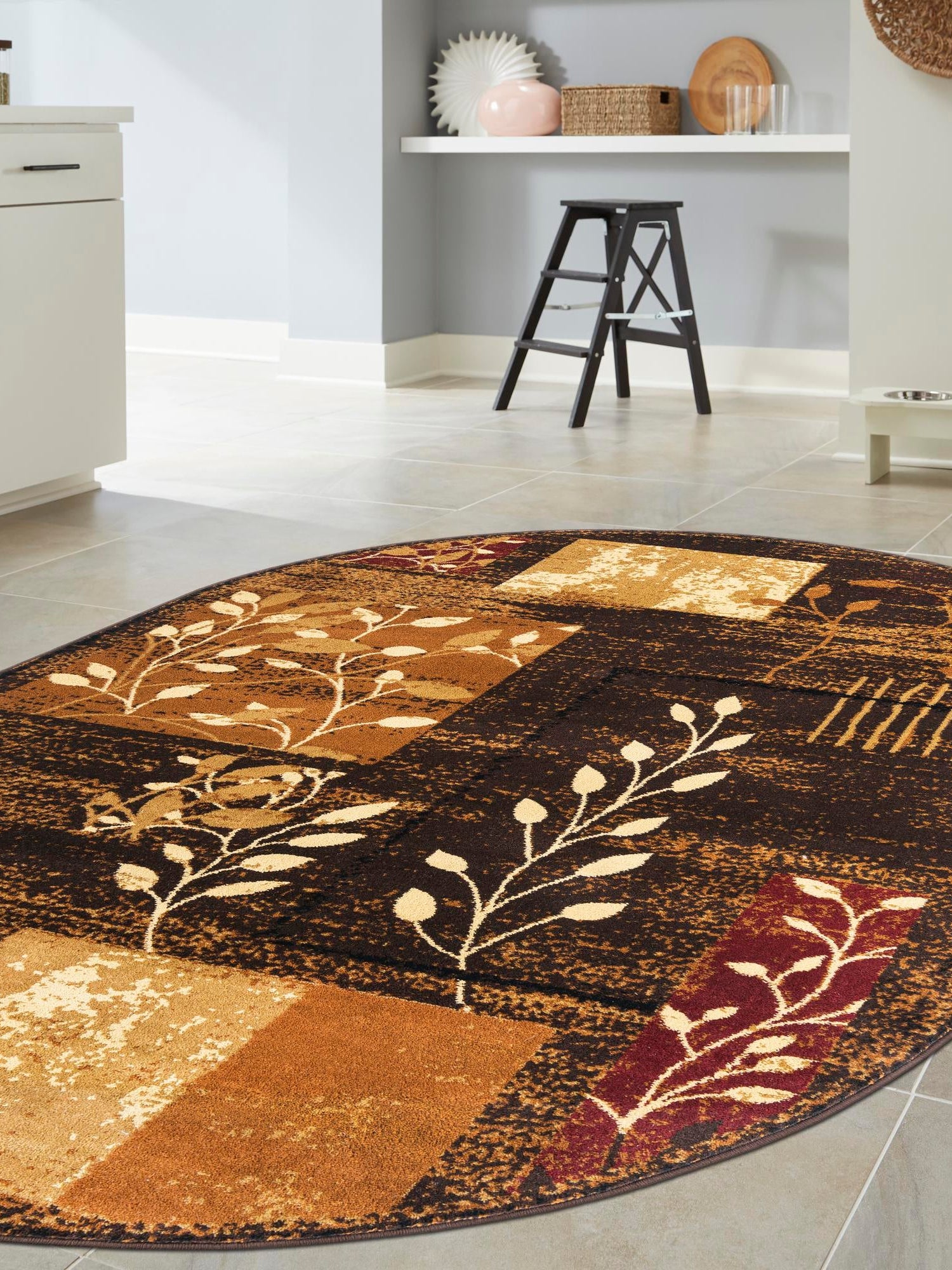 Brown 5' 3 x 8' Cafe Oval Area Rug 100% Polypropylene With Cotton Backing Modern Abstract Design Carpet for Home Living Room Dining Office Decor for Sale at Rug Engine