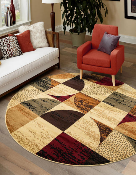 Multicolor 3' 3 x 3' 3 Cafe Round Area Rug 100% Polypropylene With Cotton Backing Modern Abstract Design Carpet for Home Living Room Dining Office Decor for Sale at Rug Engine