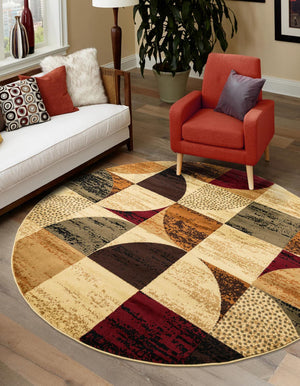Multicolor 7' x 7' Cafe Round Area Rug 100% Polypropylene With Cotton Backing Modern Abstract Design Carpet for Home Living Room Dining Office Decor for Sale at Rug Engine