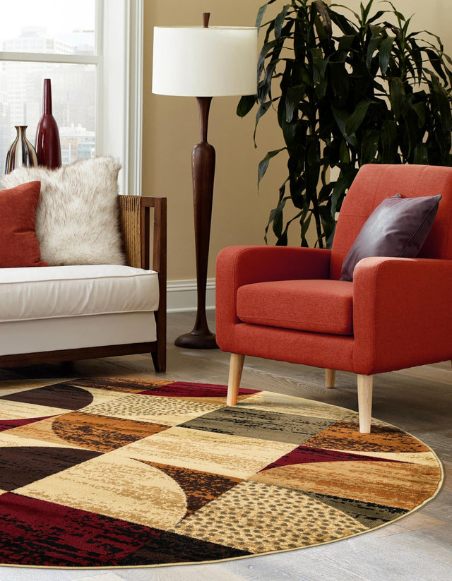 Multicolor 6' x 6' Cafe Round Area Rug 100% Polypropylene With Cotton Backing Modern Abstract Design Carpet for Home Living Room Dining Office Decor for Sale at Rug Engine