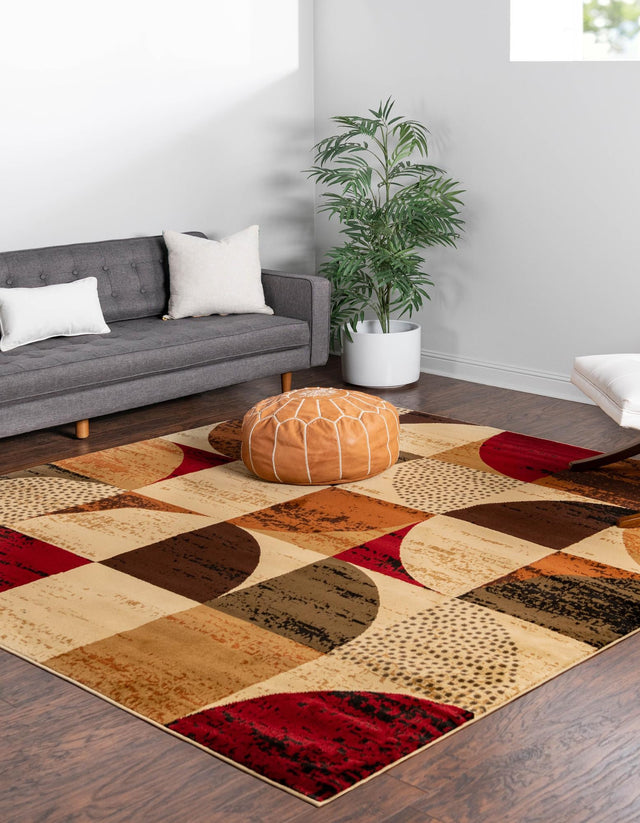 Multicolor 10' x 10' Cafe Square Area Rug 100% Polypropylene With Cotton Backing Modern Abstract Design Carpet for Home Living Room Dining Office Decor for Sale at Rug Engine
