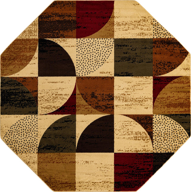 Multicolor 7' x 7' Cafe Octagon Area Rug 100% Polypropylene With Cotton Backing Modern Abstract Design Carpet for Home Living Room Dining Office Decor for Sale at Rug Engine