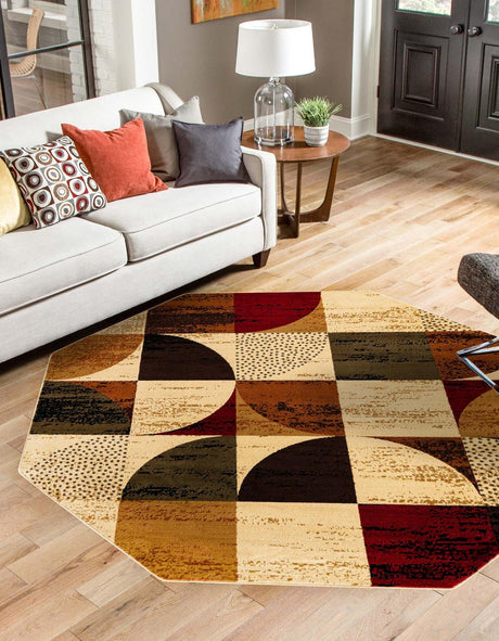 Multicolor 7' x 7' Cafe Octagon Area Rug 100% Polypropylene With Cotton Backing Modern Abstract Design Carpet for Home Living Room Dining Office Decor for Sale at Rug Engine