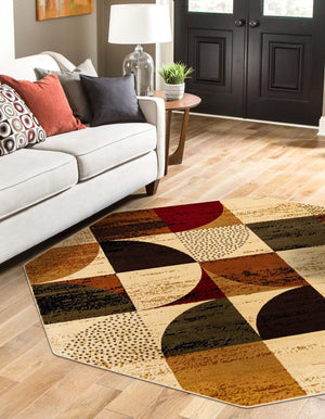 Multicolor 7' x 7' Cafe Octagon Area Rug 100% Polypropylene With Cotton Backing Modern Abstract Design Carpet for Home Living Room Dining Office Decor for Sale at Rug Engine