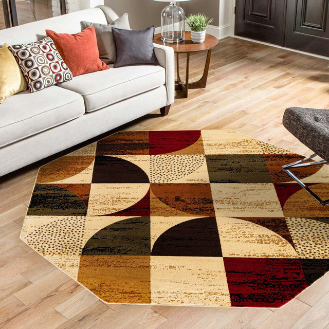 Multicolor 7' x 7' Cafe Octagon Area Rug 100% Polypropylene With Cotton Backing Modern Abstract Design Carpet for Home Living Room Dining Office Decor for Sale at Rug Engine