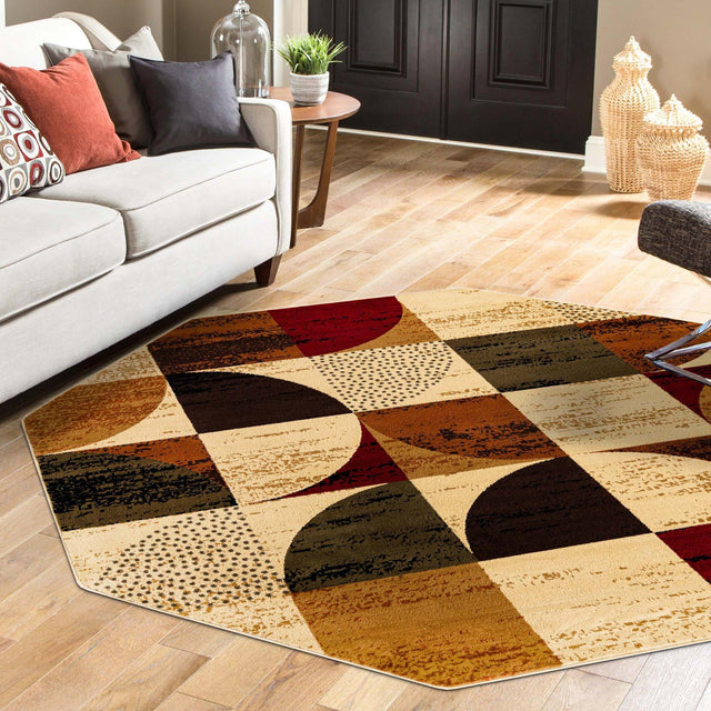 Multicolor 7' x 7' Cafe Octagon Area Rug 100% Polypropylene With Cotton Backing Modern Abstract Design Carpet for Home Living Room Dining Office Decor for Sale at Rug Engine