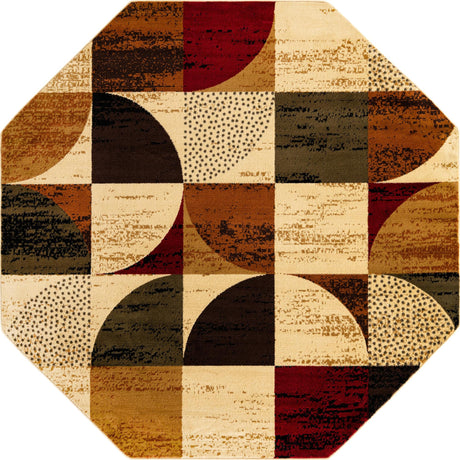 Multicolor 7' x 7' Cafe Octagon Area Rug 100% Polypropylene With Cotton Backing Modern Abstract Design Carpet for Home Living Room Dining Office Decor for Sale at Rug Engine