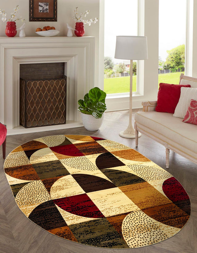Multicolor 7' 10 x 10' Cafe Oval Area Rug 100% Polypropylene With Cotton Backing Modern Abstract Design Carpet for Home Living Room Dining Office Decor for Sale at Rug Engine