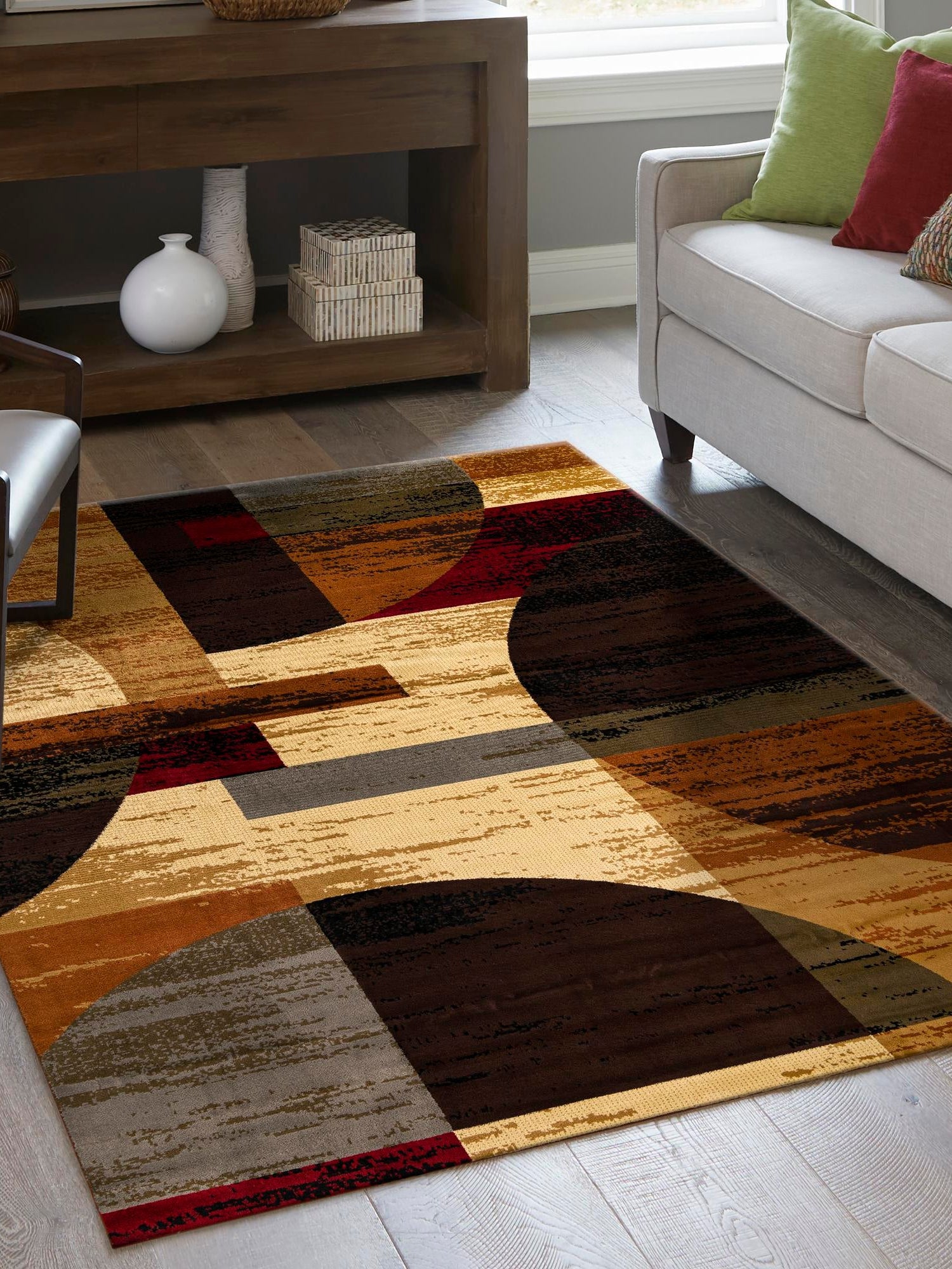 Multicolor 7' 10 x 10' Cafe Rectangle Area Rug 100% Polypropylene With Cotton Backing Modern Abstract Design Carpet for Home Living Room Dining Office Decor for Sale at Rug Engine