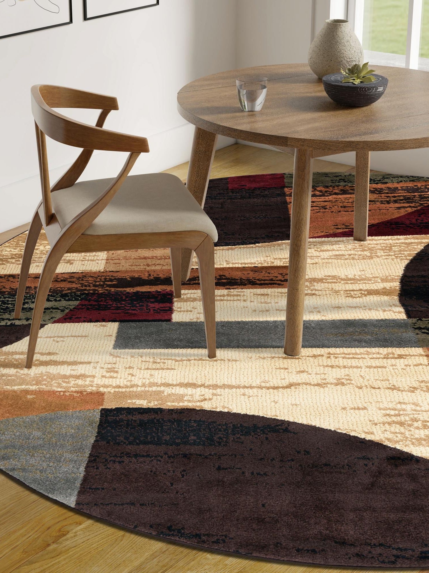 Multicolor 6' 1 x 6' 1 Cafe Round Area Rug 100% Polypropylene With Cotton Backing Modern Abstract Design Carpet for Home Living Room Dining Office Decor for Sale at Rug Engine