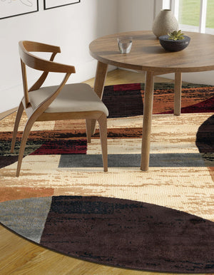 Multicolor 7' 1 x 7' 1 Cafe Round Area Rug 100% Polypropylene With Cotton Backing Modern Abstract Design Carpet for Home Living Room Dining Office Decor for Sale at Rug Engine