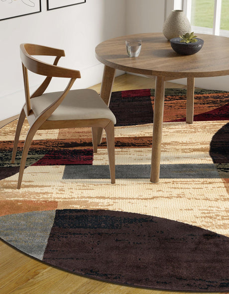 Multicolor 7' 1 x 7' 1 Cafe Round Area Rug 100% Polypropylene With Cotton Backing Modern Abstract Design Carpet for Home Living Room Dining Office Decor for Sale at Rug Engine