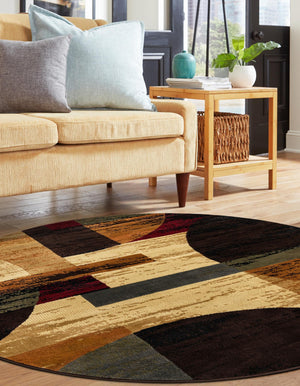 Multicolor 6' 1 x 6' 1 Cafe Round Area Rug 100% Polypropylene With Cotton Backing Modern Abstract Design Carpet for Home Living Room Dining Office Decor for Sale at Rug Engine