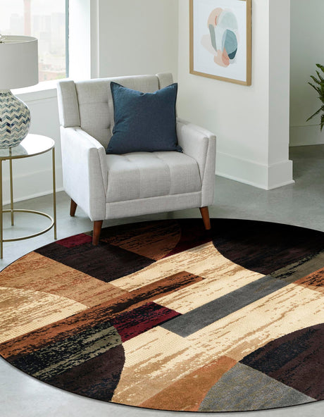 Multicolor 7' 1 x 7' 1 Cafe Round Area Rug 100% Polypropylene With Cotton Backing Modern Abstract Design Carpet for Home Living Room Dining Office Decor for Sale at Rug Engine