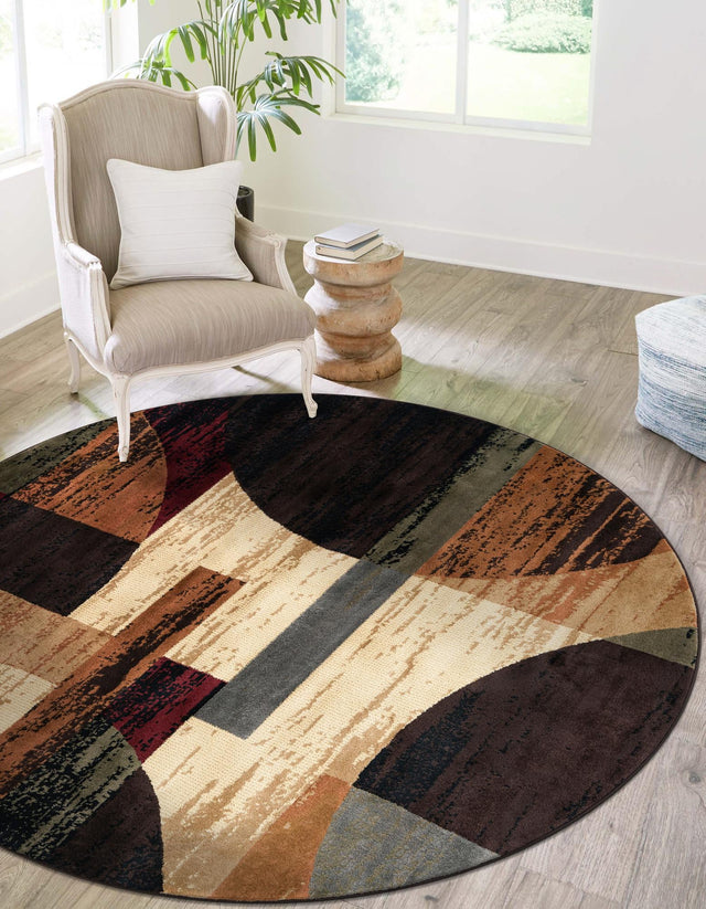 Multicolor 7' 1 x 7' 1 Cafe Round Area Rug 100% Polypropylene With Cotton Backing Modern Abstract Design Carpet for Home Living Room Dining Office Decor for Sale at Rug Engine