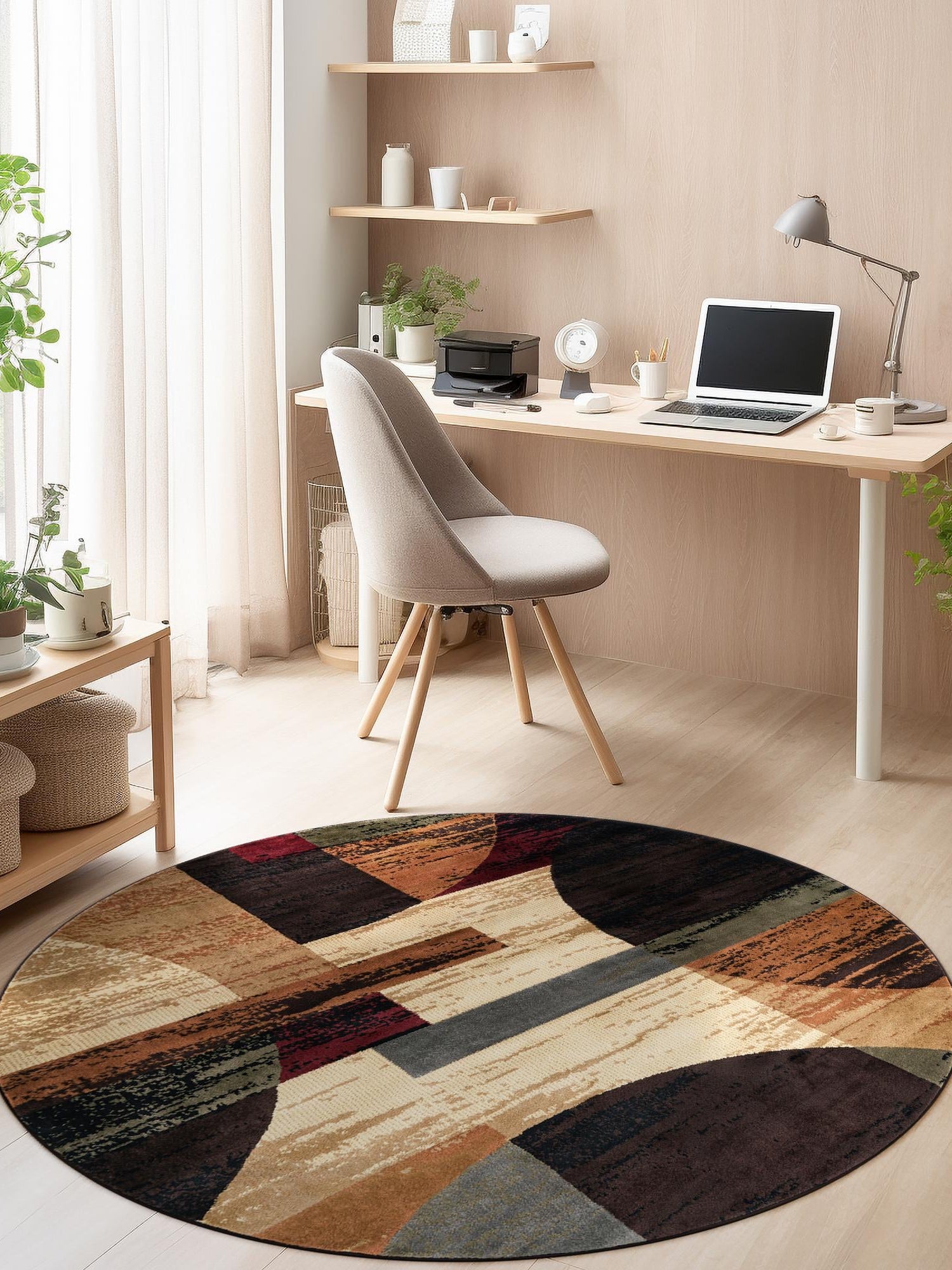 Multicolor 7' 1 x 7' 1 Cafe Round Area Rug 100% Polypropylene With Cotton Backing Modern Abstract Design Carpet for Home Living Room Dining Office Decor for Sale at Rug Engine