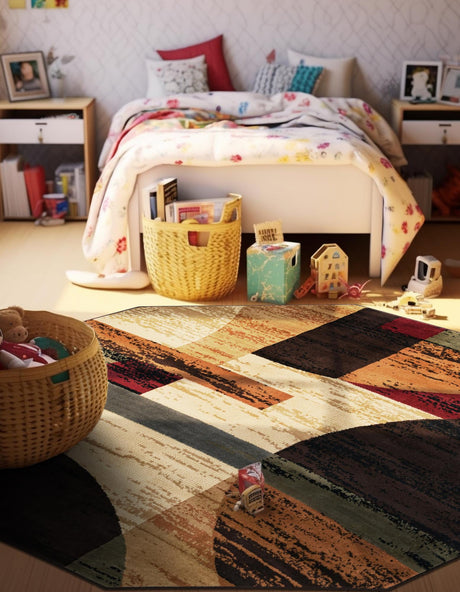 Multicolor 7' 1 x 7' 1 Cafe Octagon Area Rug 100% Polypropylene With Cotton Backing Modern Abstract Design Carpet for Home Living Room Dining Office Decor for Sale at Rug Engine