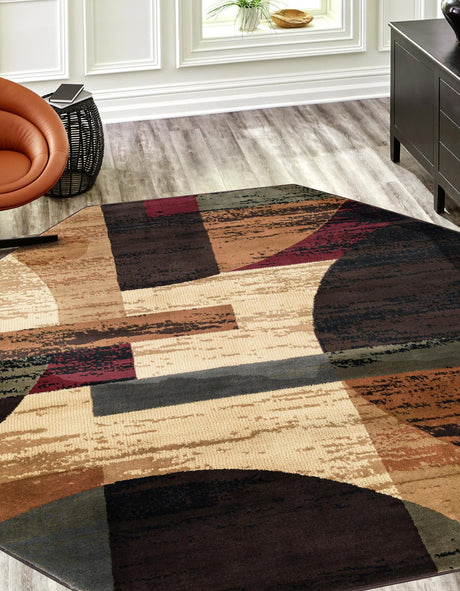 Multicolor 7' 1 x 7' 1 Cafe Octagon Area Rug 100% Polypropylene With Cotton Backing Modern Abstract Design Carpet for Home Living Room Dining Office Decor for Sale at Rug Engine