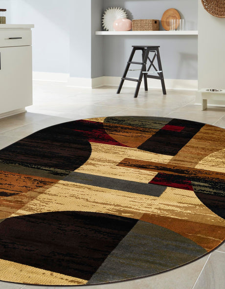 Multicolor 7' 10 x 10' Cafe Oval Area Rug 100% Polypropylene With Cotton Backing Modern Abstract Design Carpet for Home Living Room Dining Office Decor for Sale at Rug Engine