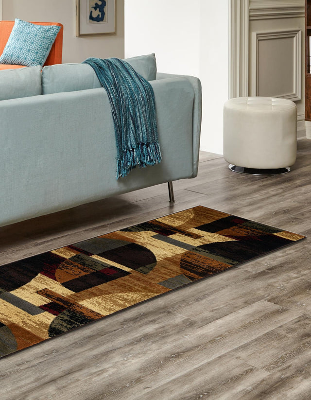Multicolor 2' 7 x 12' Cafe Runner Area Rug 100% Polypropylene With Cotton Backing Modern Abstract Design Carpet for Home Living Room Dining Office Decor for Sale at Rug Engine