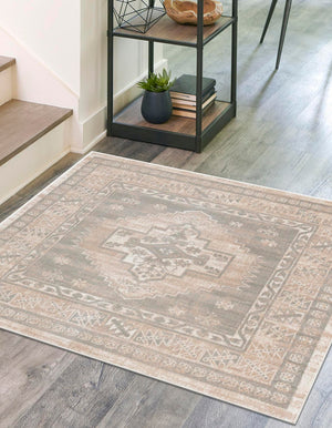 Mink 8' x 8' Whitney Square Area Rug Classic Vintage Distressed Look Traditional Persian Inspired Carpet for Home Decor for Sale at Rug Engine