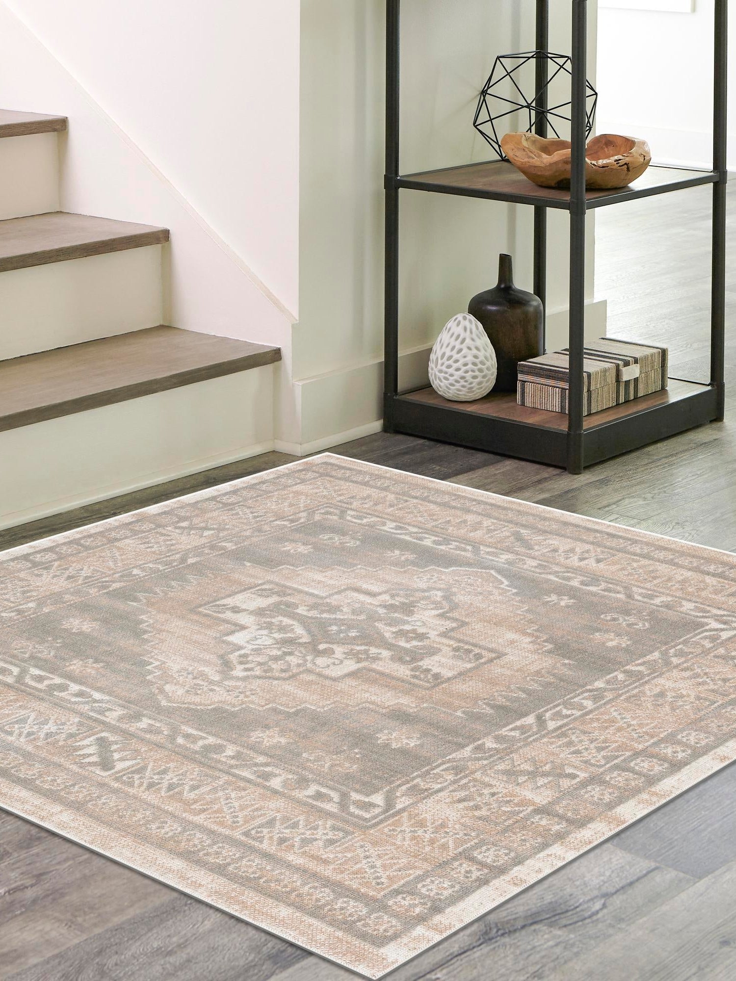 Mink 8' x 8' Whitney Square Area Rug Classic Vintage Distressed Look Traditional Persian Inspired Carpet for Home Decor for Sale at Rug Engine