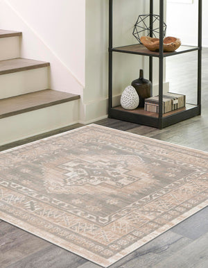 Mink 8' x 8' Whitney Square Area Rug Classic Vintage Distressed Look Traditional Persian Inspired Carpet for Home Decor for Sale at Rug Engine