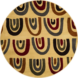 Cream 6' 1 x 6' 1 Cafe Round Area Rug 100% Polypropylene With Cotton Backing Modern Abstract Design Carpet for Home Living Room Dining Office Decor for Sale at Rug Engine